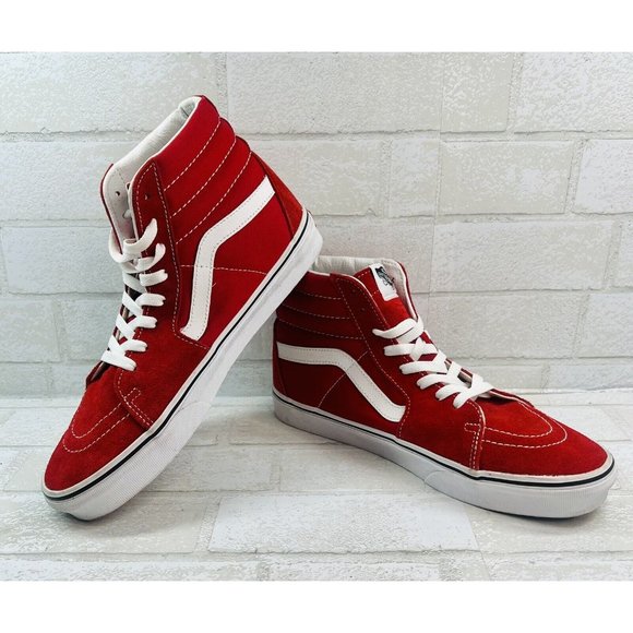 VANS SK8-HI Top Suede Skate Athletic Shoes Racing Red / True White Men's Size 9. - Picture 3 of 9